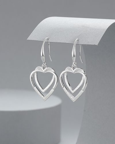 Love You double silver hearts earrings